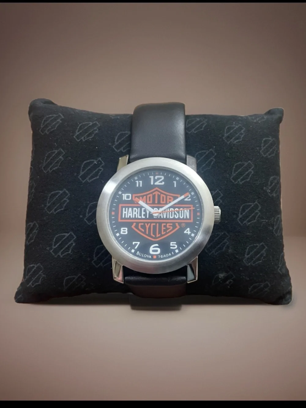 Harley-Davidson Mens Watch 38mm Black Logo Dial Leather 76A04 NEW in Box